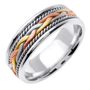 14K 9MM White/Tricolor or Yellow/Tricolor Gold Hand Braided Cord Ring