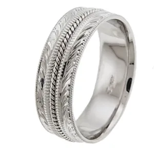 14K or 18K White Gold Hand Engraved Ring