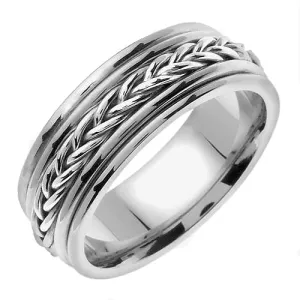 14K White or Yellow/White Gold Hand Braided Cord Ring Band