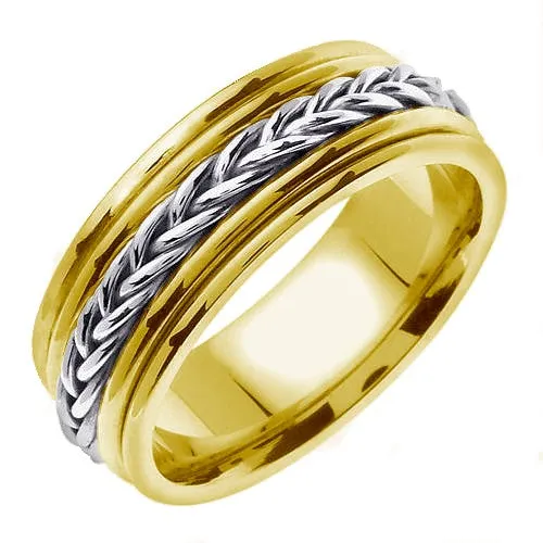 14K White or Yellow/White Gold Hand Braided Cord Ring Band