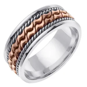 14K White/Rose or White/Yellow Hand Braided Cord Ring Band