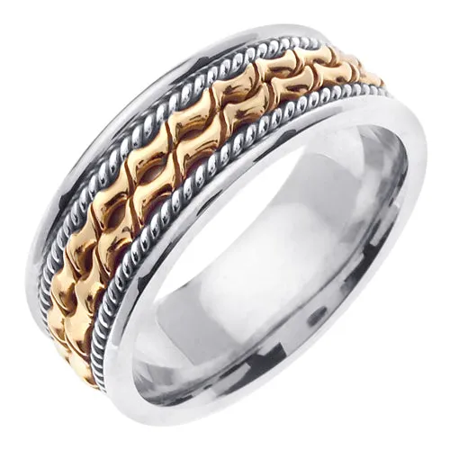 14K White/Rose or White/Yellow Hand Braided Cord Ring Band