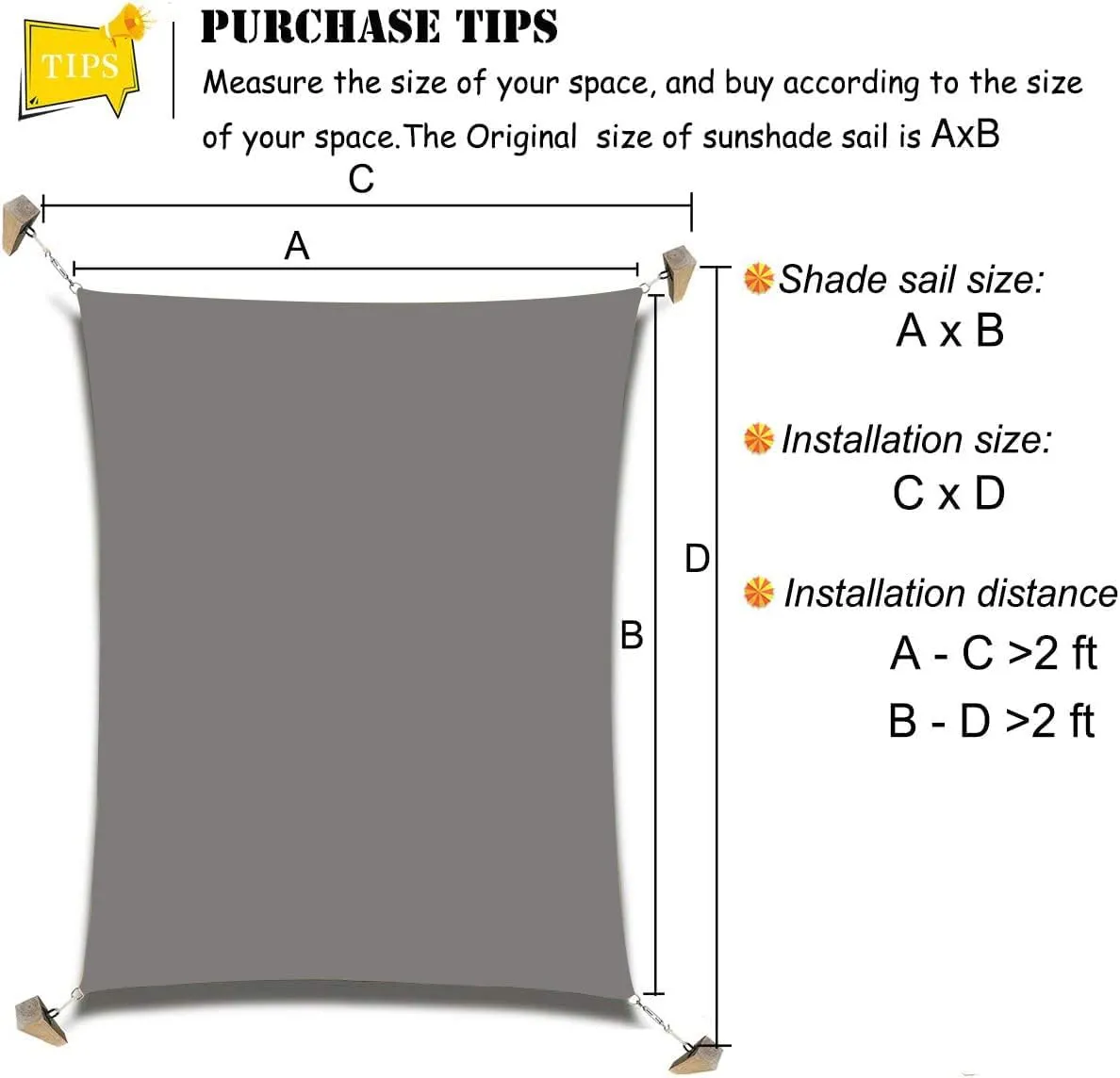 16'x'16' Rectangle Patio Sun Shade Sail（Grey Color）
