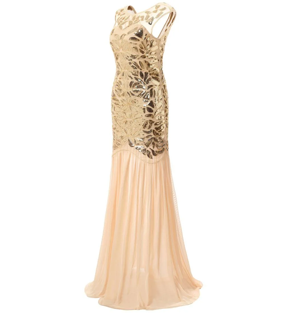 1920s Fashion Long Flapper Dress Great Gatsby Dowton Abbey Evening Gown|JaosWish