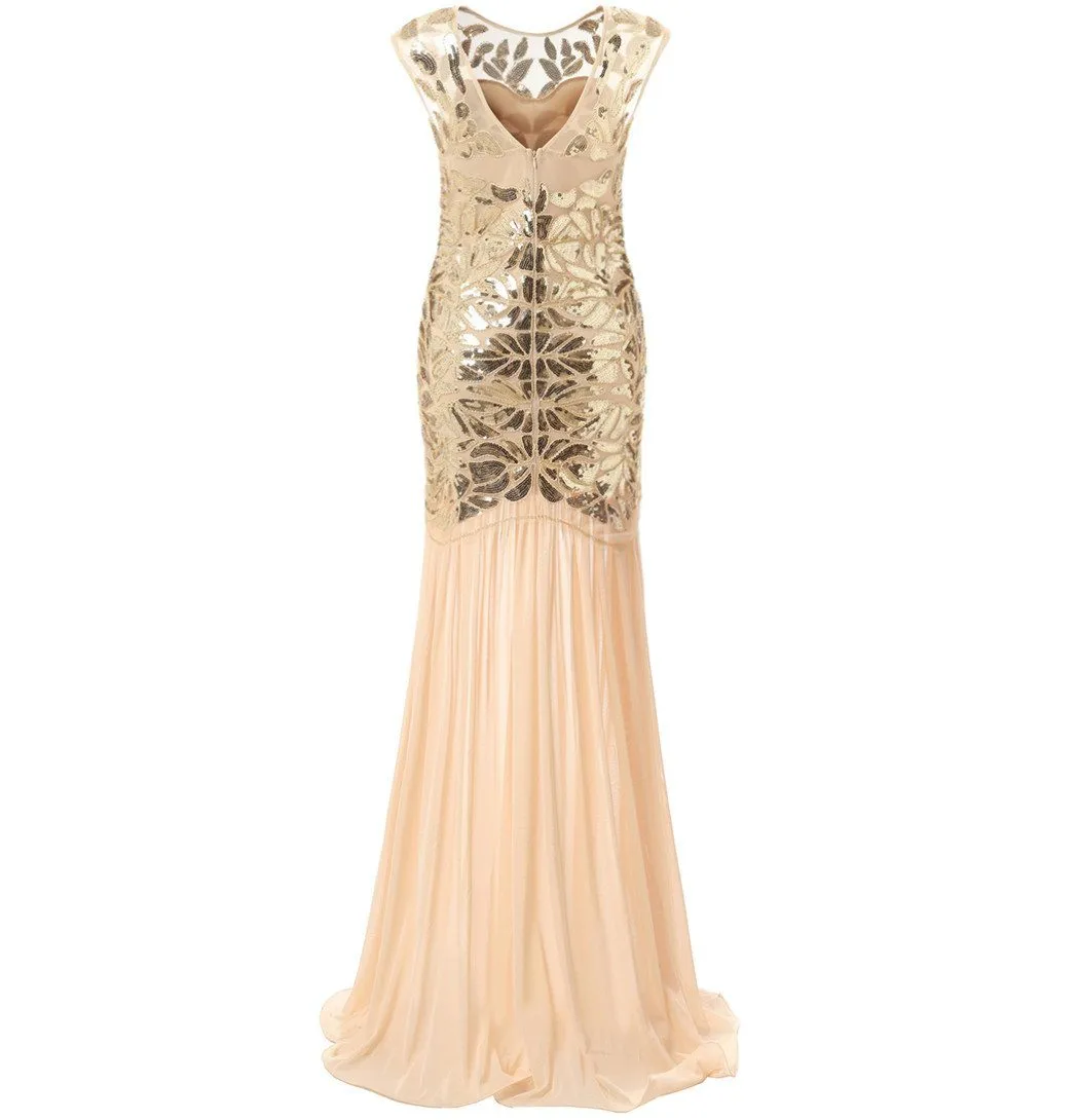 1920s Fashion Long Flapper Dress Great Gatsby Dowton Abbey Evening Gown|JaosWish