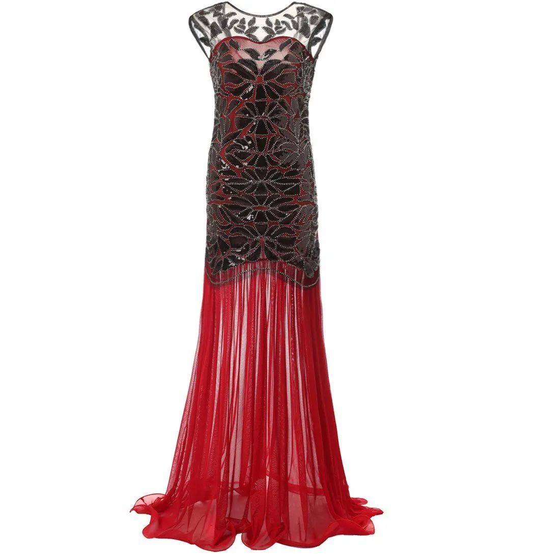 1920s Style Flapper Great Gatsby Long Dresses Art Deco Wedding Dress|JaosWish