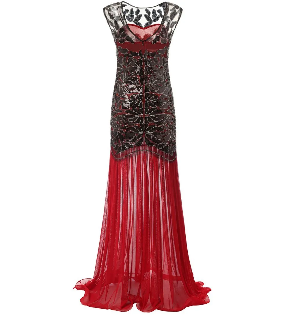 1920s Style Flapper Great Gatsby Long Dresses Art Deco Wedding Dress|JaosWish