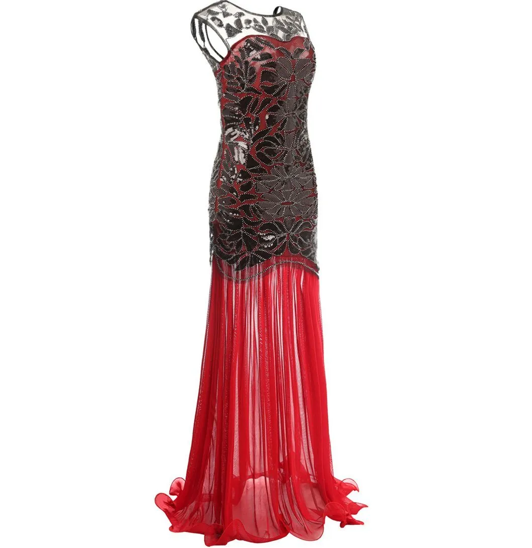 1920s Style Flapper Great Gatsby Long Dresses Art Deco Wedding Dress|JaosWish