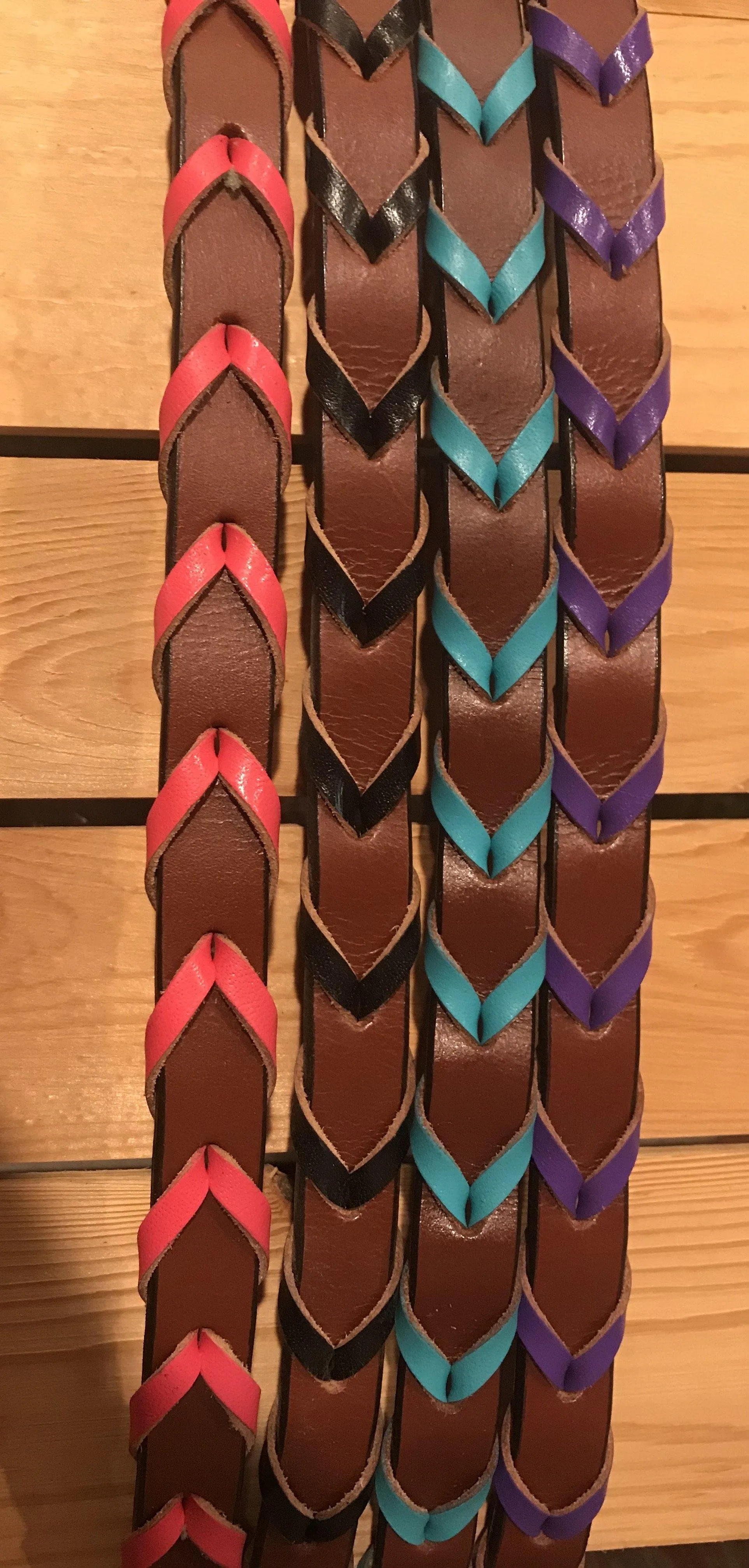 8ft Leather Laced braided rein with colored lacing