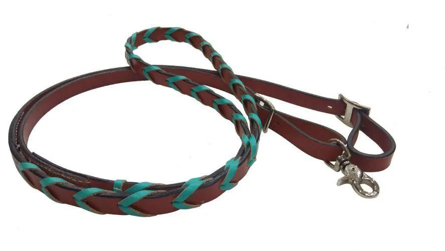 8ft Leather Laced braided rein with colored lacing