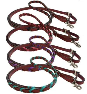 8ft Leather Laced braided rein with colored lacing