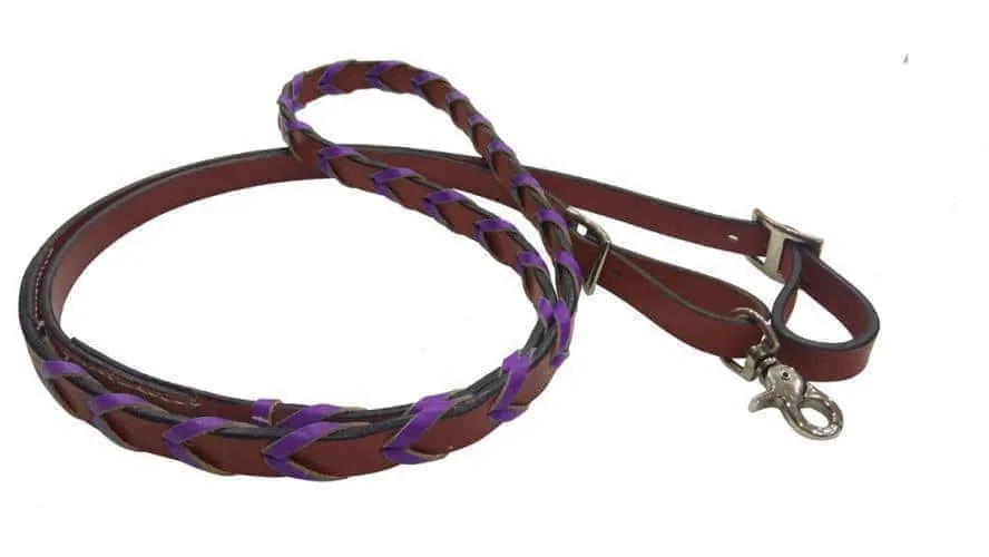 8ft Leather Laced braided rein with colored lacing
