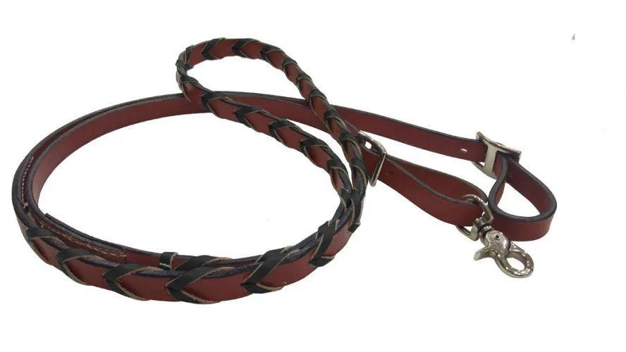 8ft Leather Laced braided rein with colored lacing