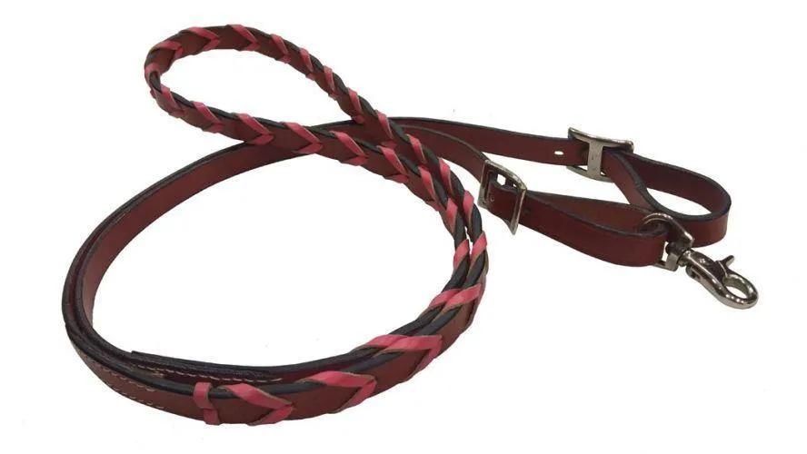 8ft Leather Laced braided rein with colored lacing