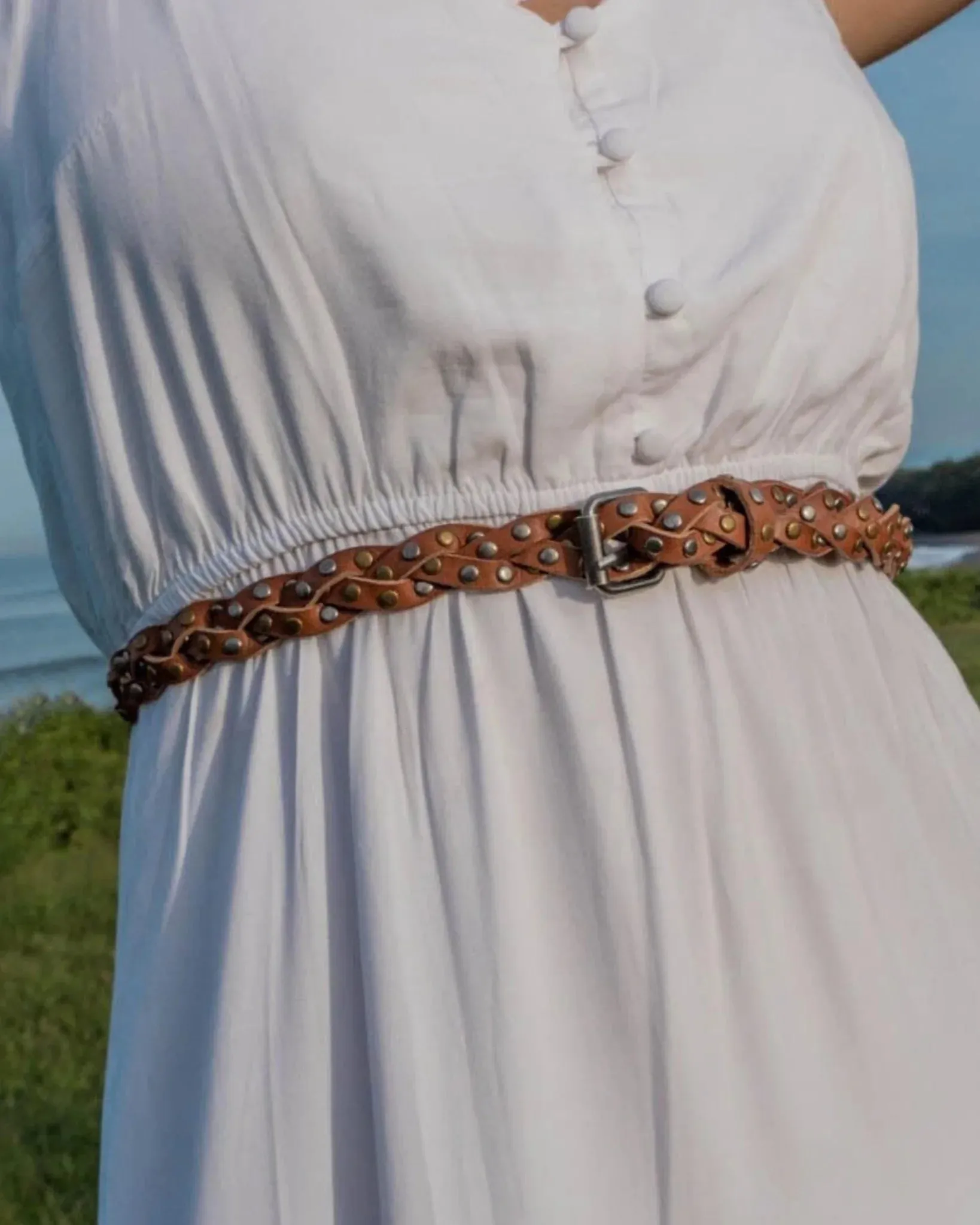Amara l Skinny Braided Belt with Studs