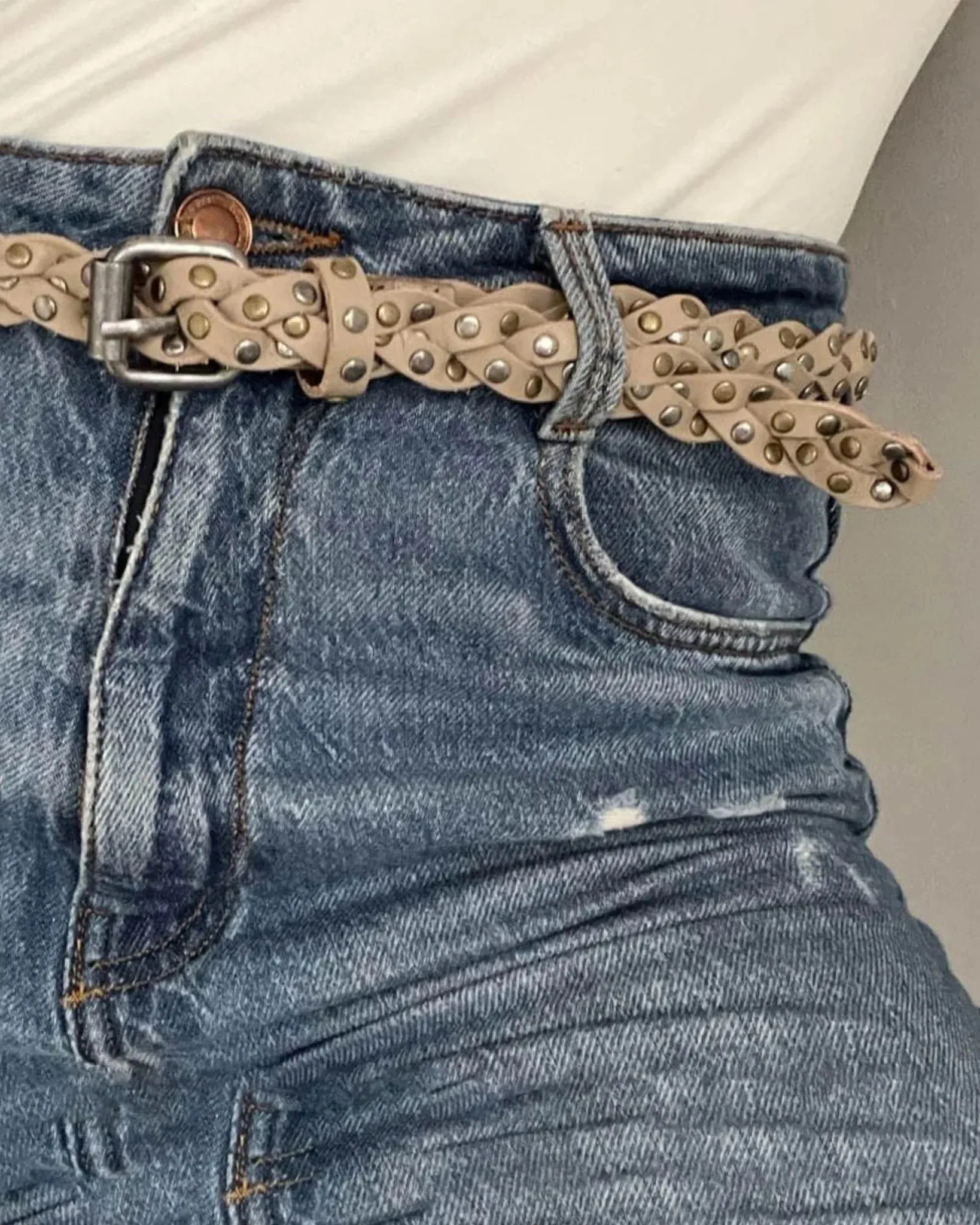 Amara l Skinny Braided Belt with Studs