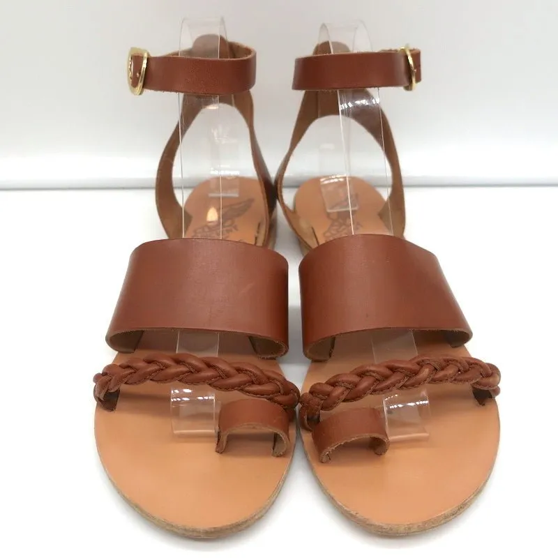 Ancient Greek Sandals Agni Ankle Strap Sandals Brown Braided Leather Size 38