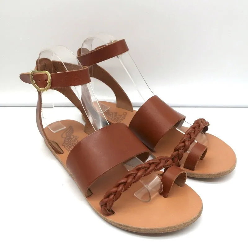 Ancient Greek Sandals Agni Ankle Strap Sandals Brown Braided Leather Size 38