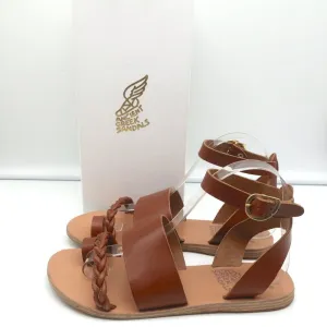 Ancient Greek Sandals Agni Ankle Strap Sandals Brown Braided Leather Size 38