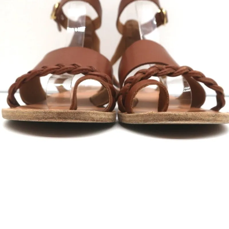 Ancient Greek Sandals Agni Ankle Strap Sandals Brown Braided Leather Size 38