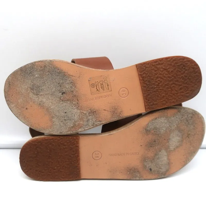 Ancient Greek Sandals Agni Ankle Strap Sandals Brown Braided Leather Size 38
