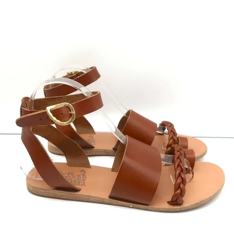 Ancient Greek Sandals Agni Ankle Strap Sandals Brown Braided Leather Size 38
