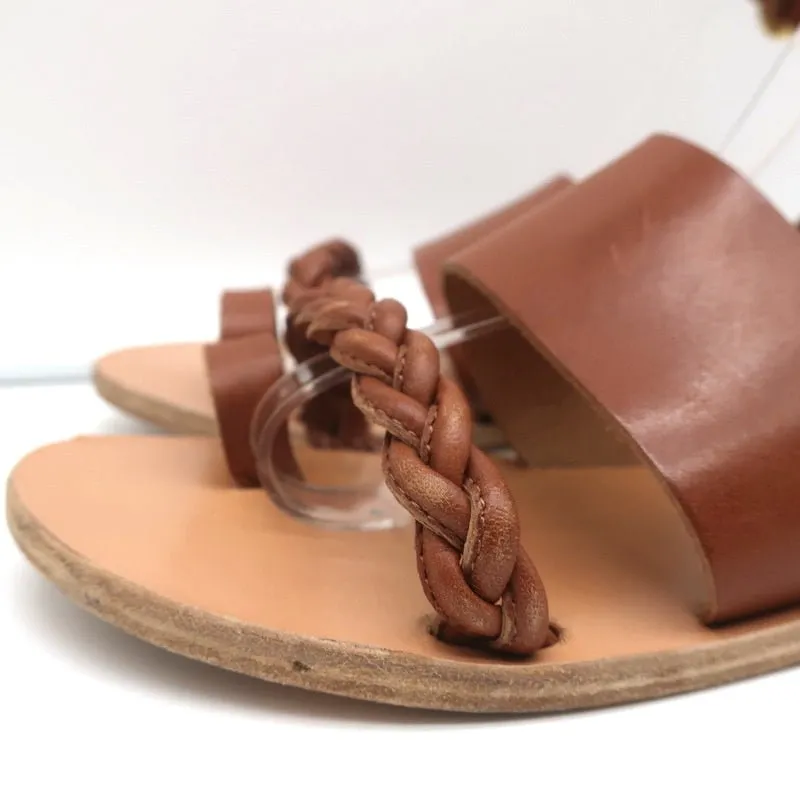 Ancient Greek Sandals Agni Ankle Strap Sandals Brown Braided Leather Size 38