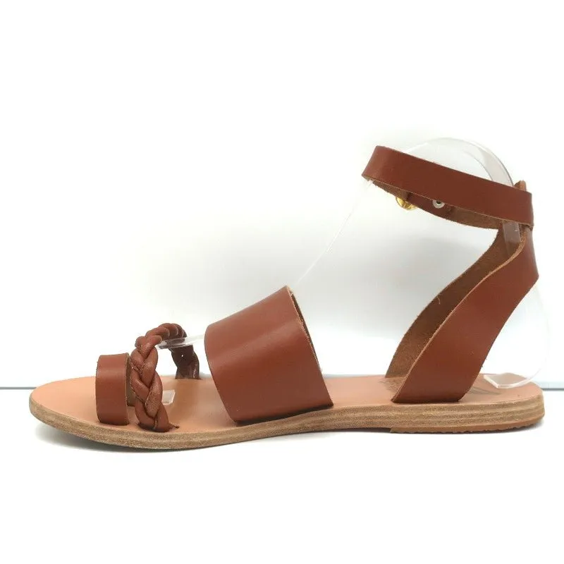 Ancient Greek Sandals Agni Ankle Strap Sandals Brown Braided Leather Size 38