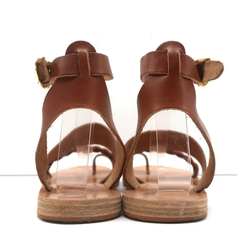 Ancient Greek Sandals Agni Ankle Strap Sandals Brown Braided Leather Size 38