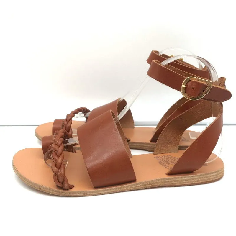 Ancient Greek Sandals Agni Ankle Strap Sandals Brown Braided Leather Size 38