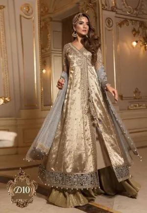 Angrakha And Sharara In Shimmer Gold Color by Maria.B Model# C 1715