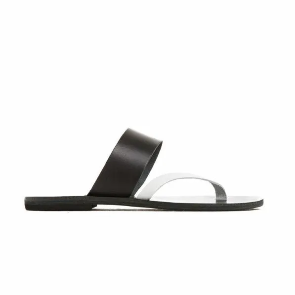 ARMONIA Black n’ white straps leather sandals -  handmade in Greece