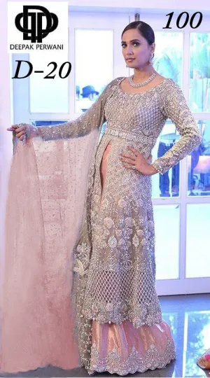 Beautiful chiffon dress by deepak parwani in pink and brown skin color Model# C 824
