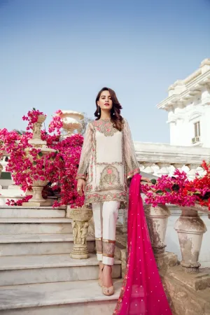 Beautiful chiffon dress by Imrozia in off white and shoking pink color Model # C 1227