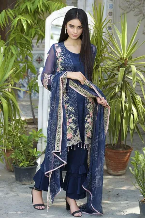 Beautiful designer blue dress for party in chiffon # P2289