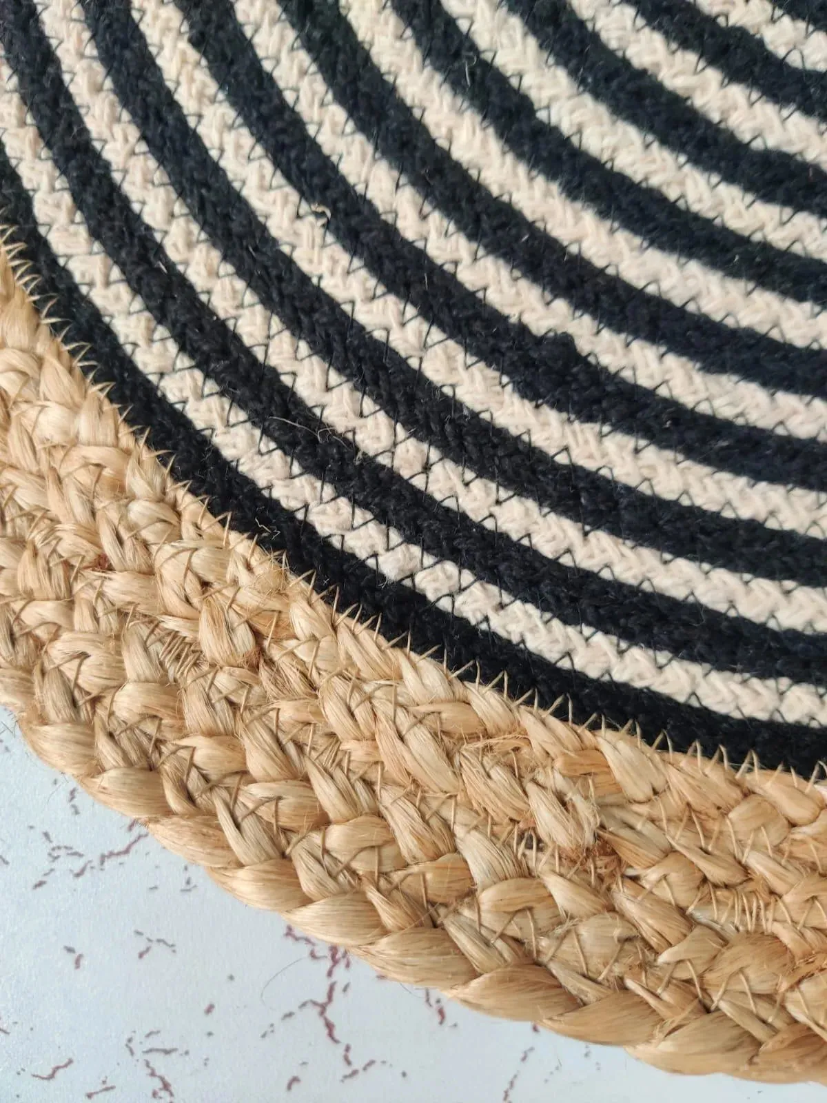 Beige and Black Oval Jute Rug