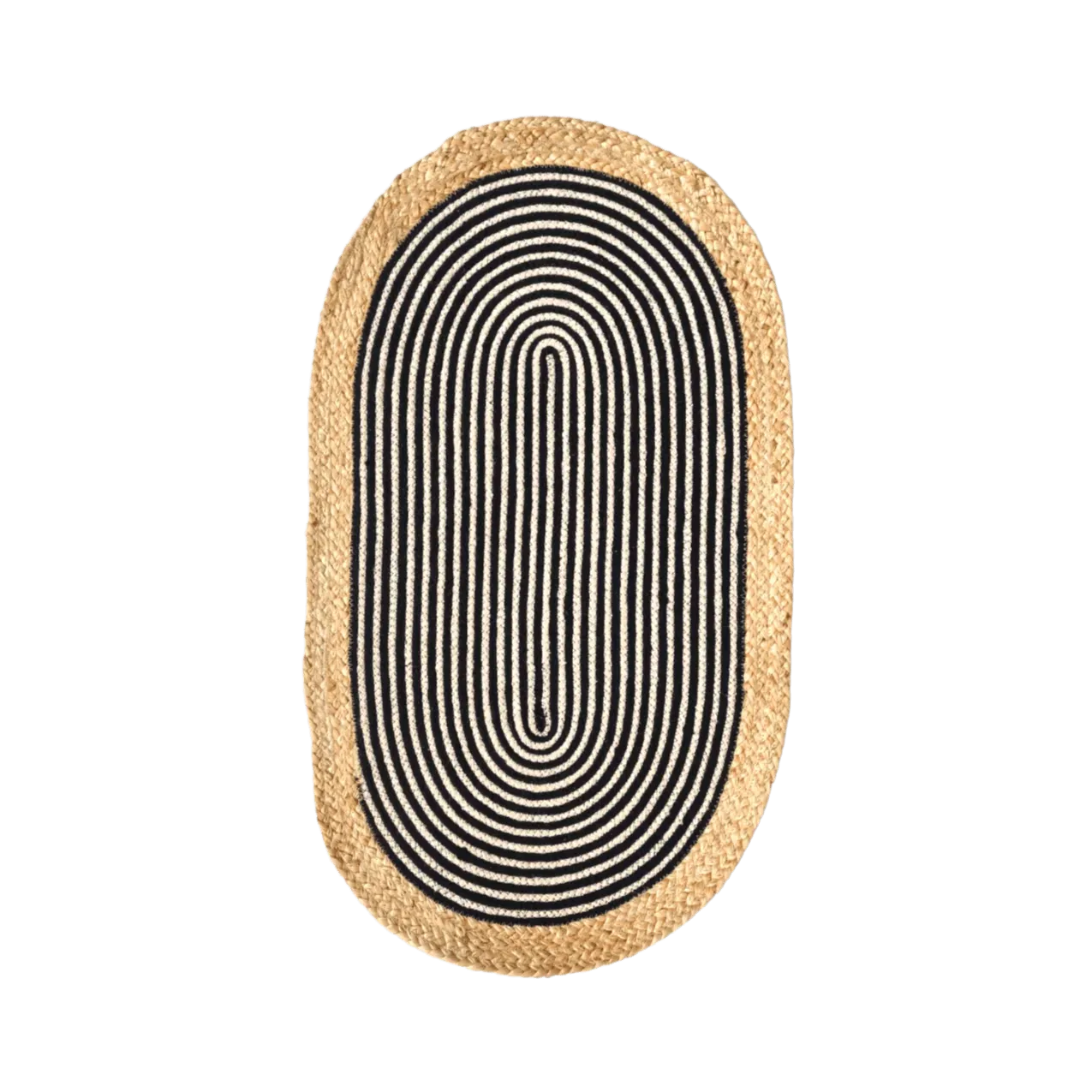Beige and Black Oval Jute Rug