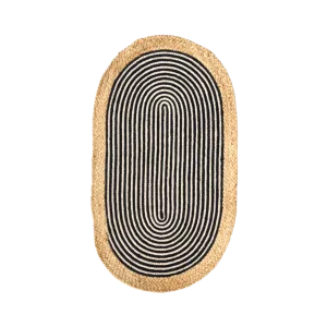 Beige and Black Oval Jute Rug