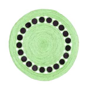 Black and Green Circle Round Jute Rug
