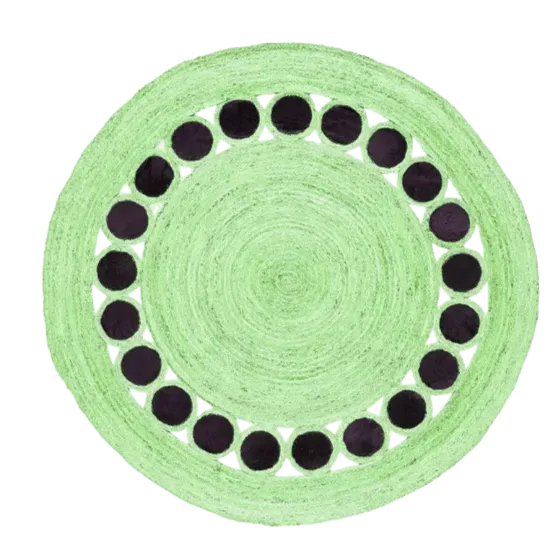 Black and Green Circle Round Jute Rug