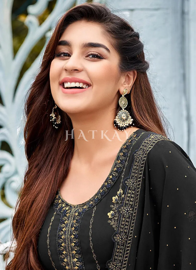 Black Embroidered Traditional Pant Style Suit