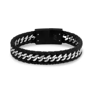 Black Leather Cuban Link Bracelet