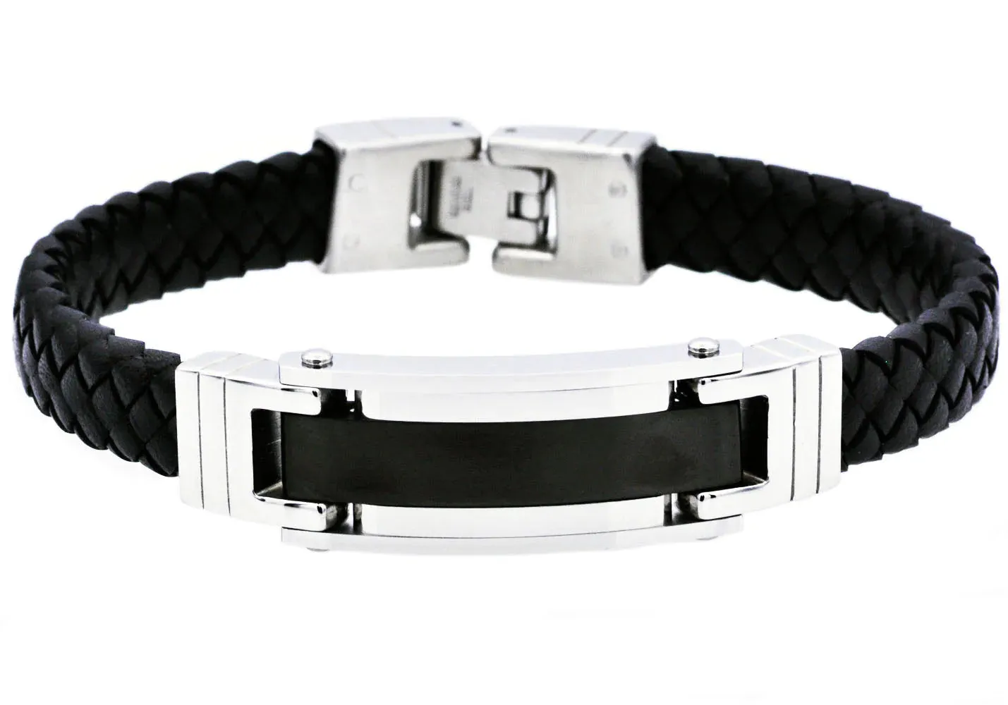 Blackjack Men's Bracelet Black Leather & SS BJB190B