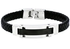 Blackjack Men's Bracelet Black Leather & SS BJB190B