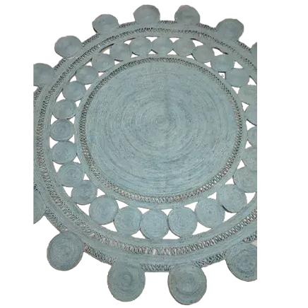 Blue Circle of Life Round Jute Rug