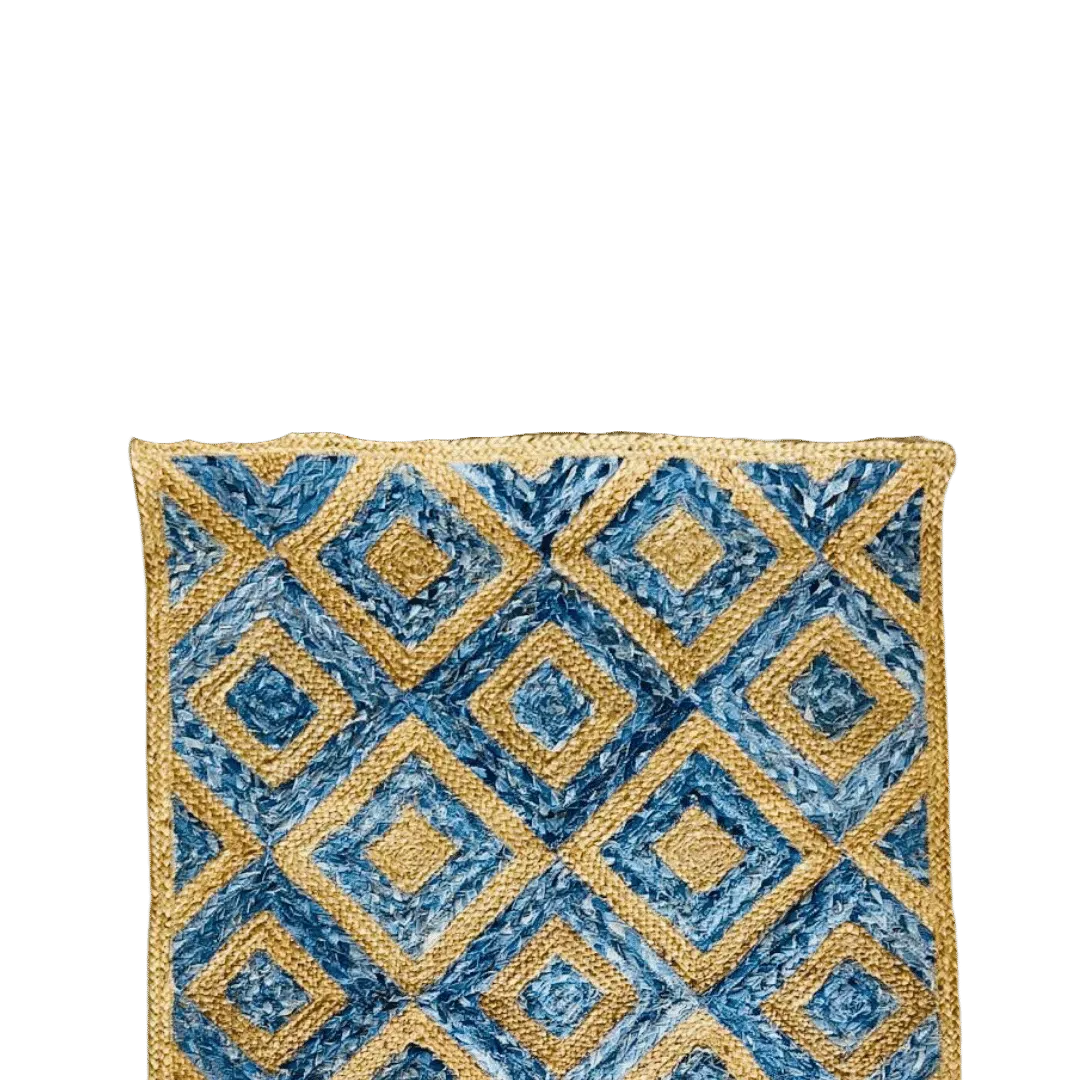Blue Diamonds Runner Jute Rug