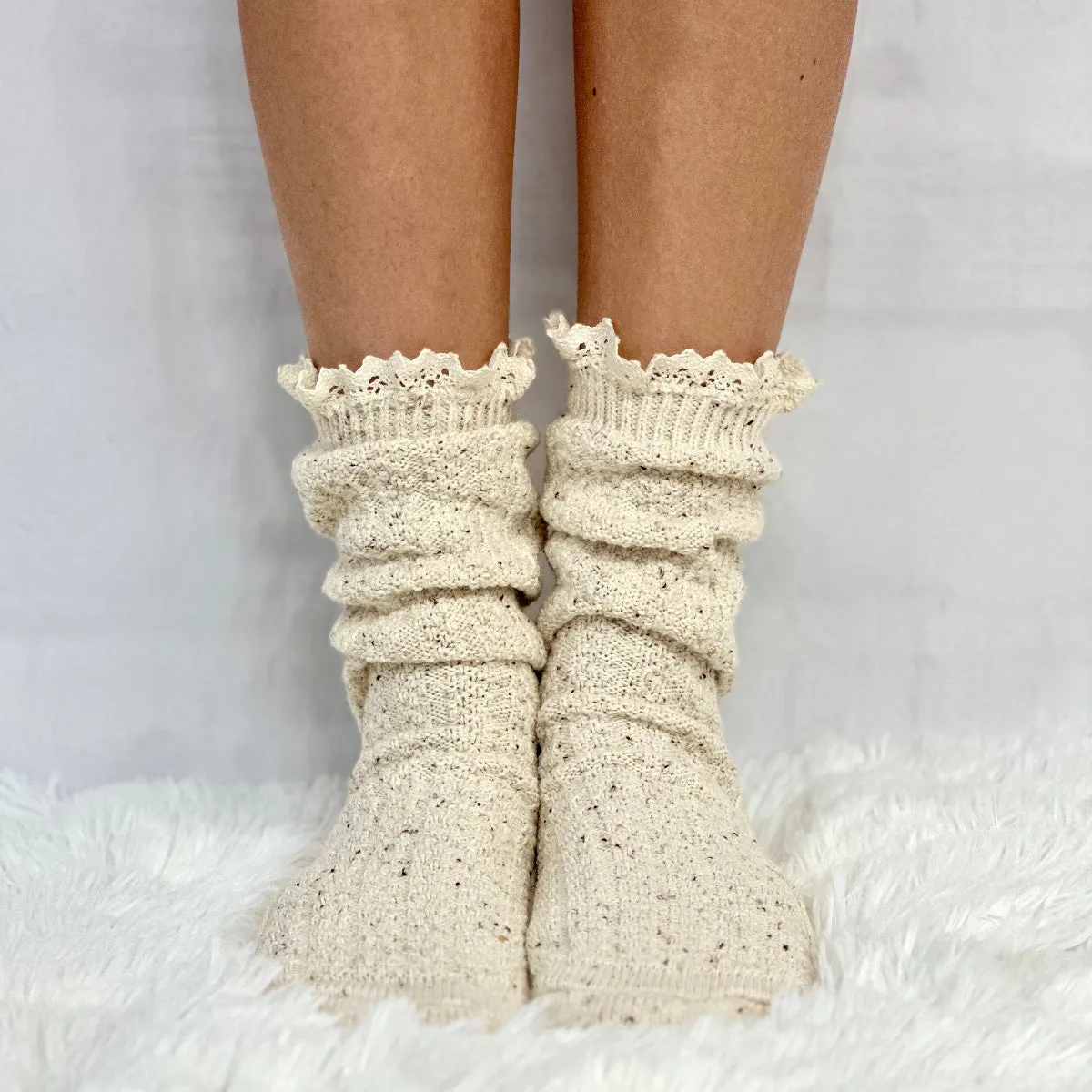BOOTIE  lace slouch  socks - oatmeal