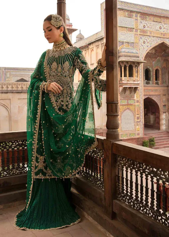 Bottle Green Embellished Pakistani Wedding Dress Kameez Sharara