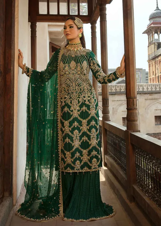 Bottle Green Embellished Pakistani Wedding Dress Kameez Sharara
