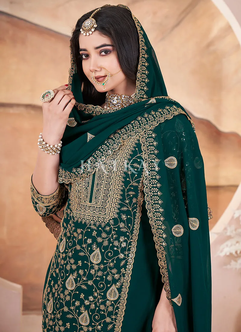 Bottle Green Georgette Palazzo Suit